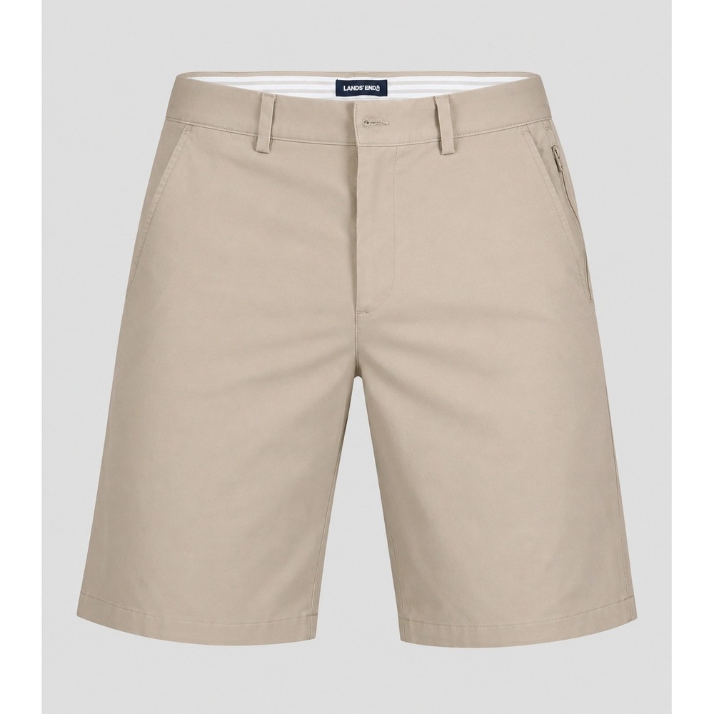 Lands End Boys Khaki Performance Chino Shorts Size 20 Tan Zipper Pocket Golf